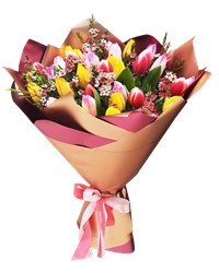 bouquet of tulips mums callas