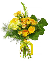 Yellow bouquet of roses and chrysanthemum
